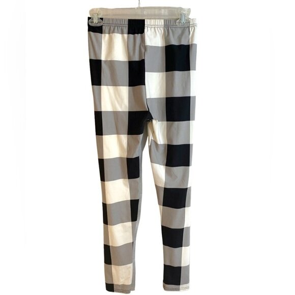 Buffalo  Plaid Leggings Ladies Medium Grey Scale - Picture 2 of 9